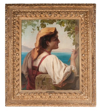 Une jeune fille italienne réparant des filets sur la baie de Naples, 1872 - Elisabeth Maria Anna Jerichau Baumann