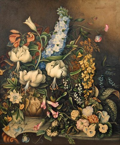 Fleurs dans un vase sur une console en marbre - Eliza F. Daniel