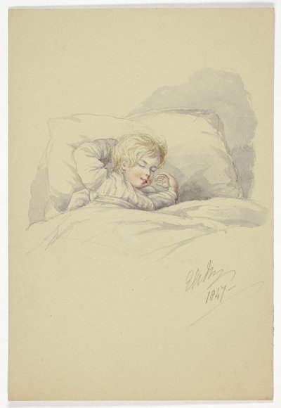 Enfant endormi (recto), et Pêcheurs sur le quai (verso) - Elizabeth Murray
