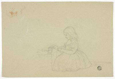 Jeune fille versant du thé et croquis de profil (recto), et croquis de rue de ville italienne (verso) - Elizabeth Murray