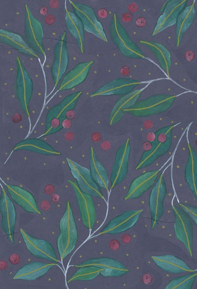 Feuilles vertes avec baies, 2017 (aquarelle et acrylique) - Elizabeth Rider