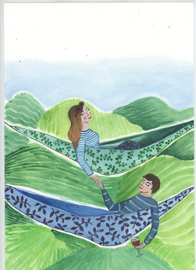 Hanging Out, 2018 (aquarelle et collage) - Elizabeth Rider