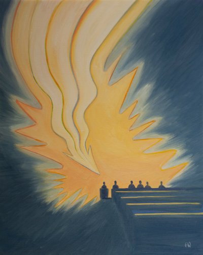 À la Sainte Communion, une grande flamme, comme une flèche, descend sur nous alors que le Christ vient à notre rencontre dans la puissance de l