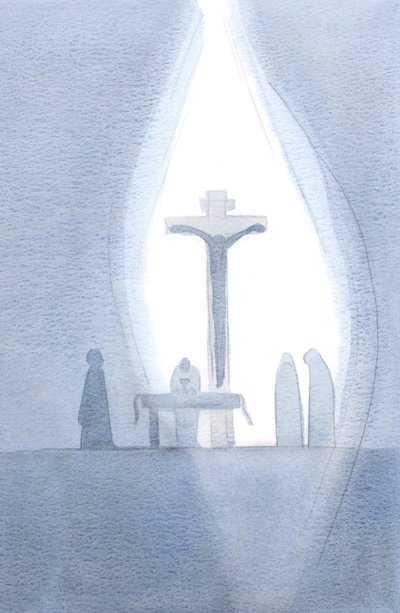 À chaque messe, nous devenons présents au seul sacrifice du Calvaire, comme si un rideau se levait devant nous. - Elizabeth Wang