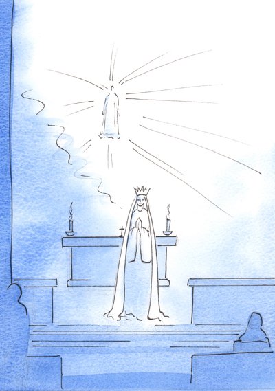 Le Christ est apparu, haut dans le sanctuaire, et a envoyé sa Mère pour me donner une bonne nouvelle. 