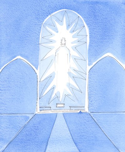 Le Christ notre Dieu est sacramentellement présent dans toute sa gloire dans le tabernacle, 2005 (aquarelle sur papier) - Elizabeth Wang