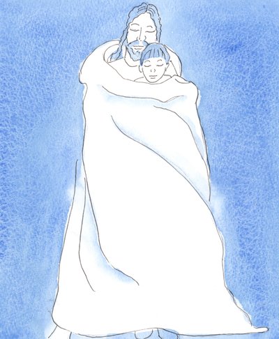 Le Christ se tient à nos côtés dans la Sainte Communion, nous enveloppant dans Son manteau, comme un homme enveloppe un ami dans une tempête, pour tenir son ami près de lui et lui donner protection, chaleur et consolation - Elizabeth Wang