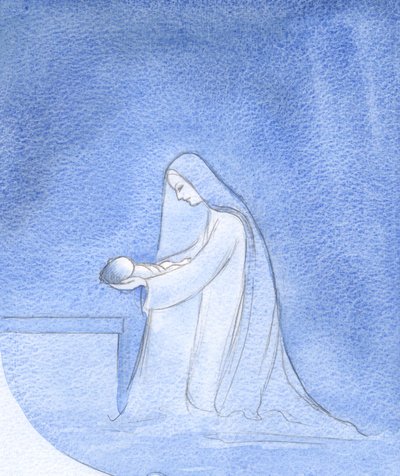 Comme Marie, agenouillée, a simplement déposé son bébé pour dormir, sans se soucier de son propre rôle privilégié - Elizabeth Wang