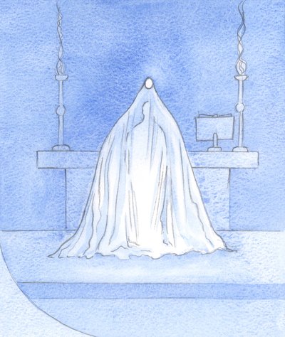 Jésus est Dieu-avec-nous, à la consécration, voilant Sa gloire, mais toute la gloire cachée de nous ici est offerte au Père - Elizabeth Wang