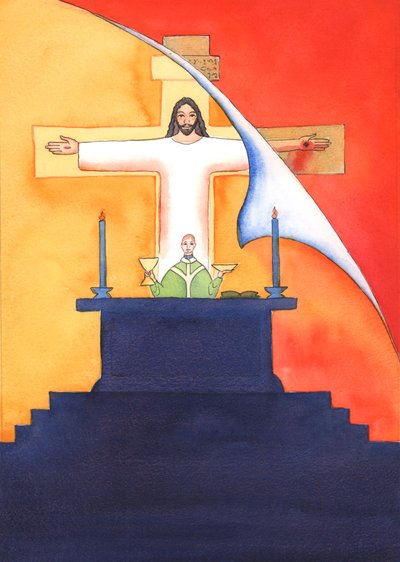 Jésus est présent avec nous à la messe, priant le Père en notre nom, pour de l