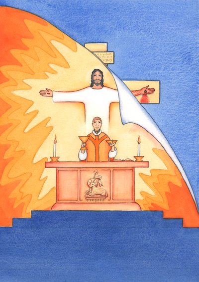 Jésus est présent avec nous à la messe, priant le Père en notre nom, pour de l