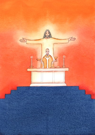 Jésus est Présent avec nous à la messe, priant le Père en notre nom, pour de l