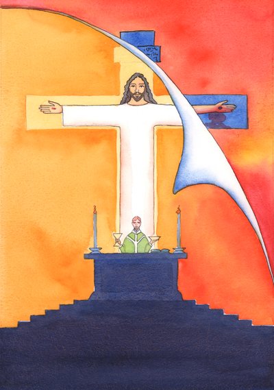 Jésus est présent avec nous à la messe, priant le Père en notre nom, pour obtenir de l