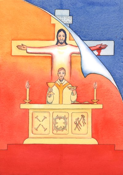 Jésus est présent avec nous à la messe, priant le Père en notre nom, pour obtenir de l