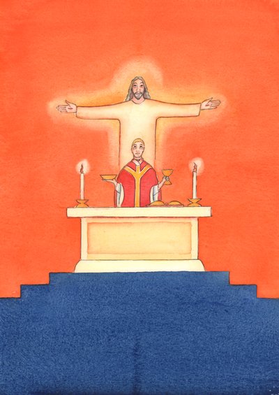 Jésus est présent avec nous à la messe, priant le Père en notre nom, pour obtenir de l