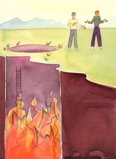 Beaucoup de gens se promènent, prêts à pécher, disant 