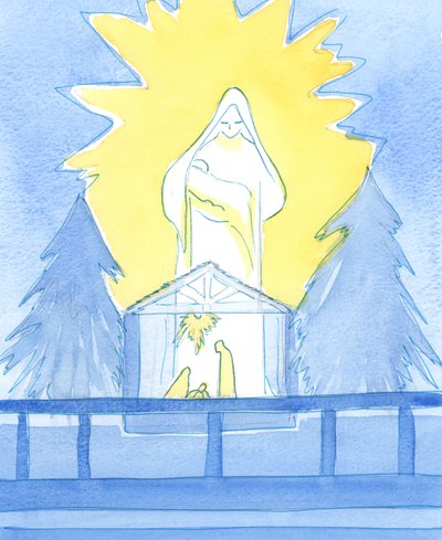 Notre Sainte Dame se tenait dans la Chapelle de la Dame, dans la gloire, montrant comment elle partage notre joie lors de la fête de la Naissance de son fils, Notre Seigneur - Elizabeth Wang
