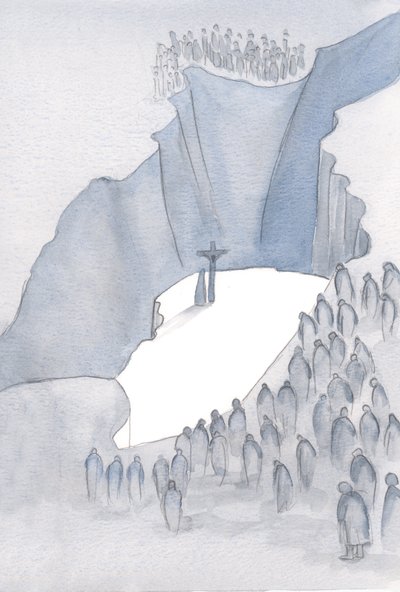 Quel gouffre se trouve devant nous à la Messe, alors que nous faisons partie du seul Sacrifice pour le péché, unis à cette époque passée où le Christ sur la Croix nous a sauvés. - Elizabeth Wang