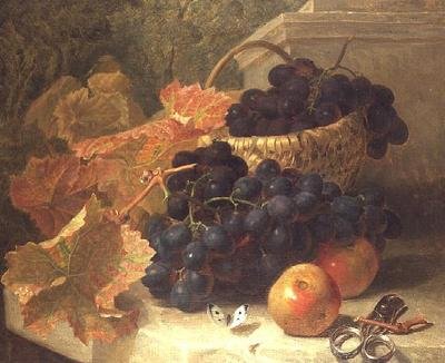 Nature morte avec raisins et ciseaux sur une étagère en pierre - Eloise Harriet Stannard