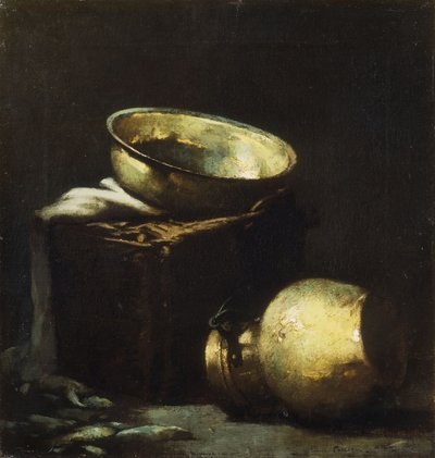 Nature morte avec pots en cuivre et poisson noir - Emil Carlsen