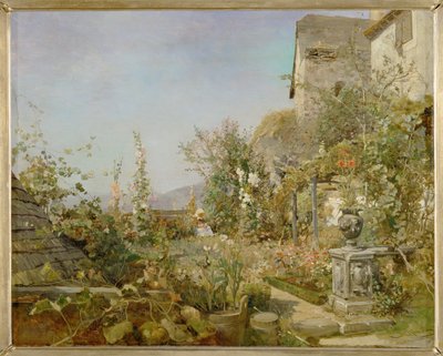 Jardin de fleurs à Weissenkirchen - Garden with flowers in Weissenkirchen ... (oil on wood) - Emil Jakob Schindler