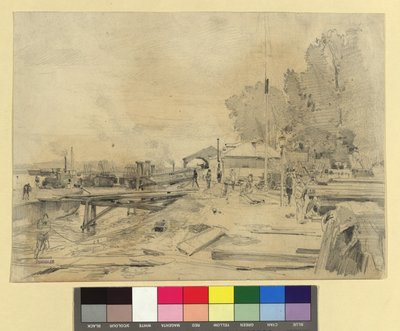 Dampfschiffstation an der Donau bei Kaisermühlen - Emil Jakob Schindler