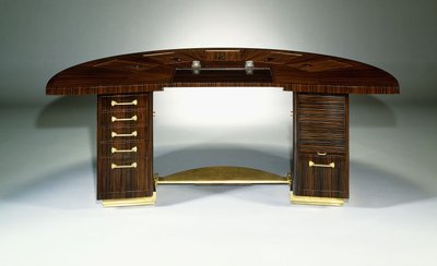 Un bureau fin et important, c.1929 (de design demi-lune, ébène de Macassar et bronze doré) - Émile Jacques Ruhlmann