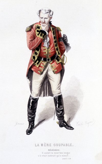 Œuvres complètes de Beaumarchais (1732-1799) par Edouard Fournier. Dessin par Emile Bayard. Ed. Laplace, Sanchez et Cie, Paris 1876. Ceci est Bégearss dans « La Mère coupable » - Emile Antoine Bayard
