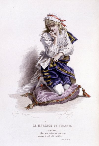 Œuvre complet de Beaumarchais (1732-1799) par Édouard Fournier. dessin par Émile Bayard. Ed. Laplace, Sanchez et Cie, Paris 1876. Ceci est Suzanne dans « Le Mariage de Figaro » - Emile Antoine Bayard