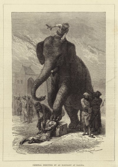 Criminel exécuté par un éléphant à Baroda - Emile Antoine Bayard