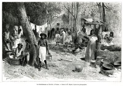 Les blanchisseuses au Chorillo, Panama, gravure d