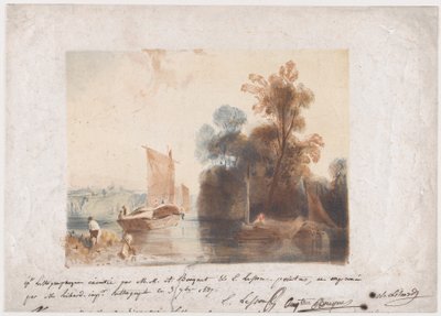 Paysage avec rivière et bateaux, 1837 - Emile Aubert Lessore