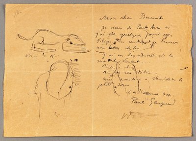 Lettre à Émile Bernard avec trois croquis à l