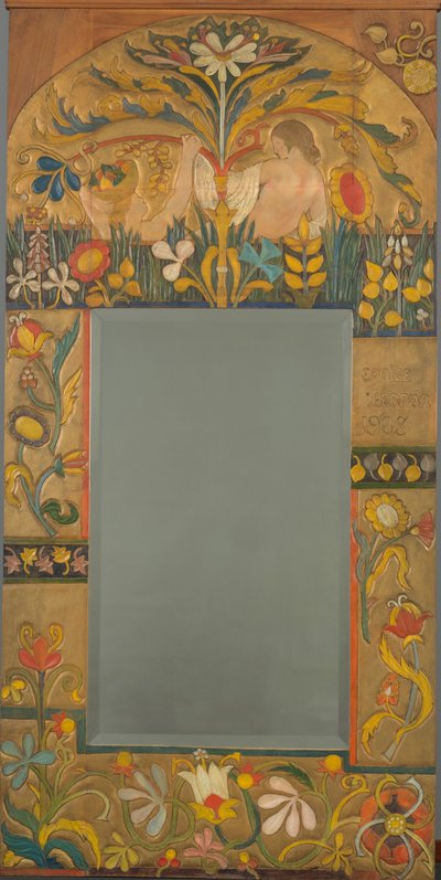 Cadre de miroir décoré de plantes, fleurs et deux figures féminines - Emile Bernard