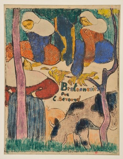 Drei Frauen und eine Kuh auf einer Wiese - Emile Bernard