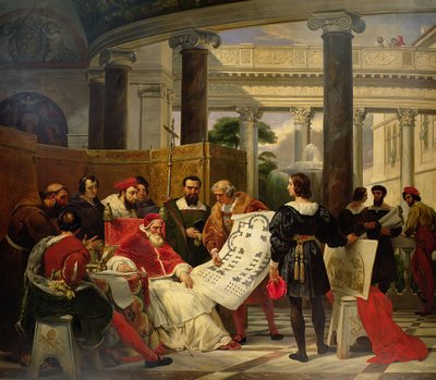 Le Pape Jules II ordonnant à Bramante, Michel-Ange et Raphaël de construire le Vatican et Saint-Pierre, 1827 - Emile Jean Horace Vernet