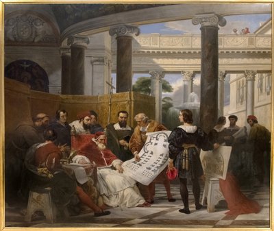 Le pape Jules II ordonnant les travaux du Vatican et de Saint-Pierre à Bramante, Michel-Ange et Raphaël - Emile Jean Horace Vernet