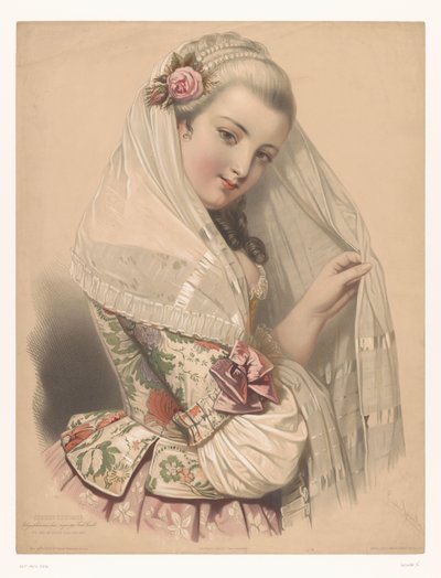 Jeune femme voilée avec une rose dans les cheveux - Emile Lassalle