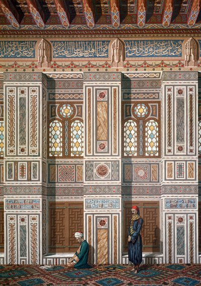 Intérieur de la mosquée de Khosne Ahmed el-Bordeyny. Chromolithographie d
