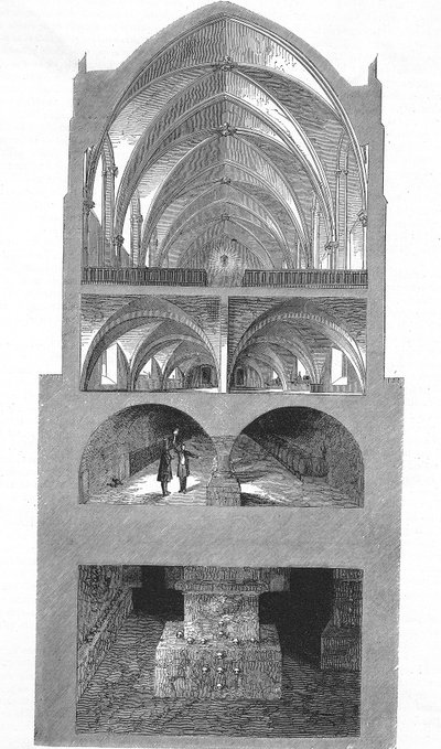 Vue en coupe de la cuisine, des caves et des catacombes du lycée Napoléon à Paris (gravure) - Emile Theodore Therond
