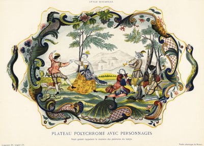 Plat avec des figures dans le style rocaille, Rouen, 1870 (chromolithographie) - Emilie Pottier