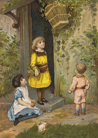 Enfants admirant un panier suspendu - Emily Jane Harding Andrews