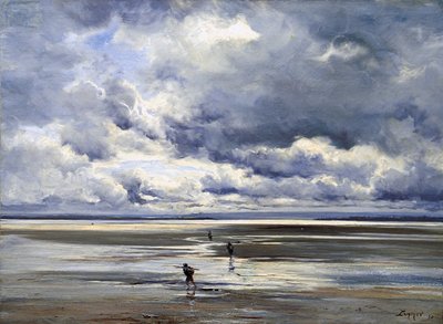 Grèves à marée basse, vue vers Avranches - Emmanuel Lansyer