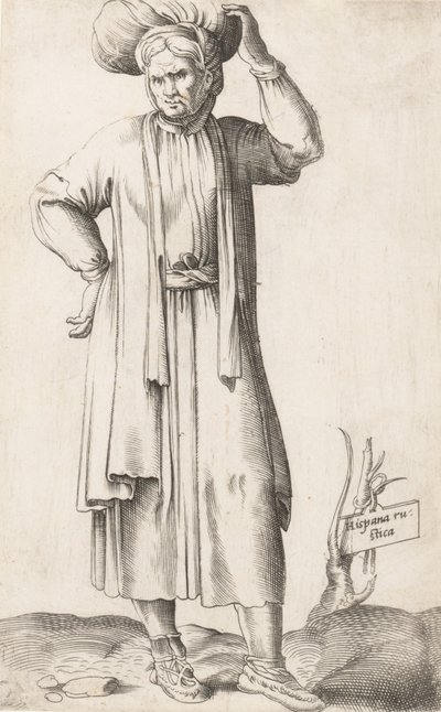 Planche de costume : Hispania Rustica avec linge sur la tête - Enea Vico