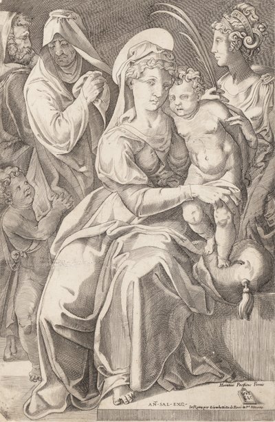 La Sainte Famille avec Sainte Anne et Sainte Catherine, 1542, publié en 1627-50 - Enea Vico