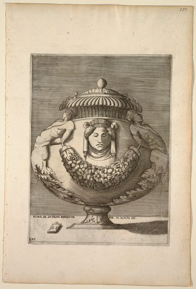 Vase décoré de figures, rinceaux et festons - Enea Vico