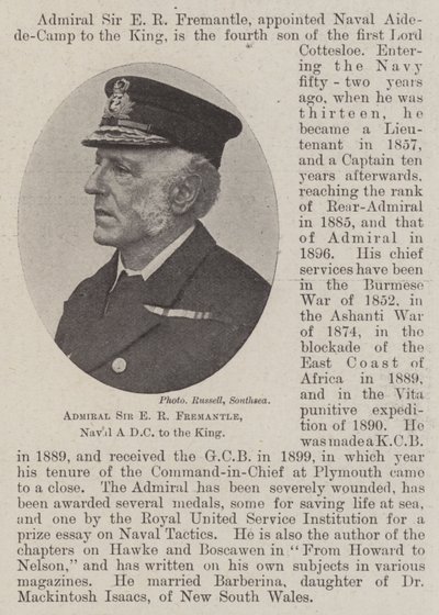 Amiral Sir E R Fremantle, ADC naval du roi - English Photographer