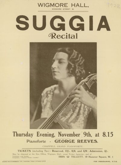 Annonce pour un récital de Suggia au Wigmore Hall - English Photographer