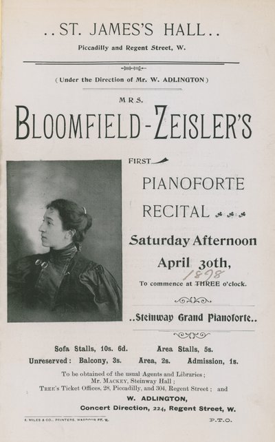 Publicité pour un concert de Fannie Bloomfield-Zeisler - English Photographer