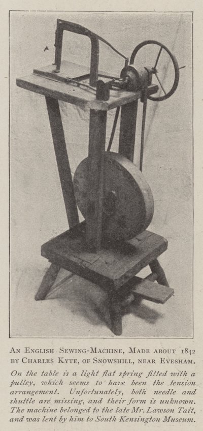 Une machine à coudre anglaise, fabriquée vers 1842 par Charles Kyte, de Snowshill, près d